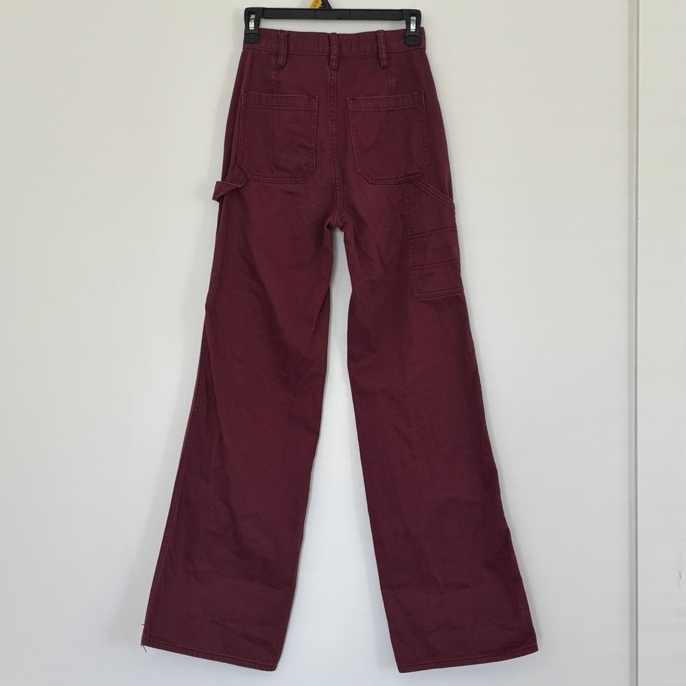 Maroon Burgundy High Rise wide leg baggy Flare Carpenter Jeans Pants twotoned 24 - Picture 7 of 11